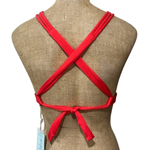 Luli Fama Bathing Swim Suit Red Molded Push Up Bandeau Halter Top NWT Size XS - Picture 2 of 10